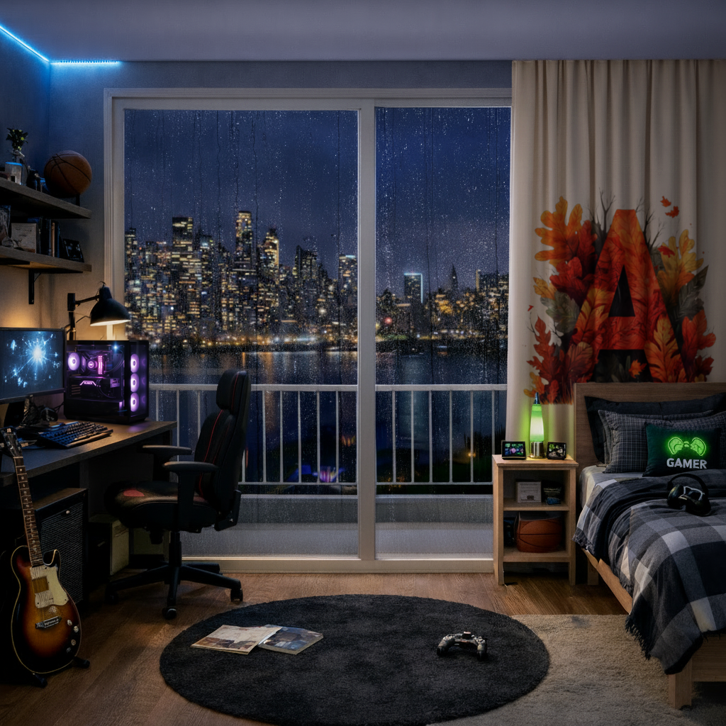 Autumn Leaf Letter A Monogram Drapes