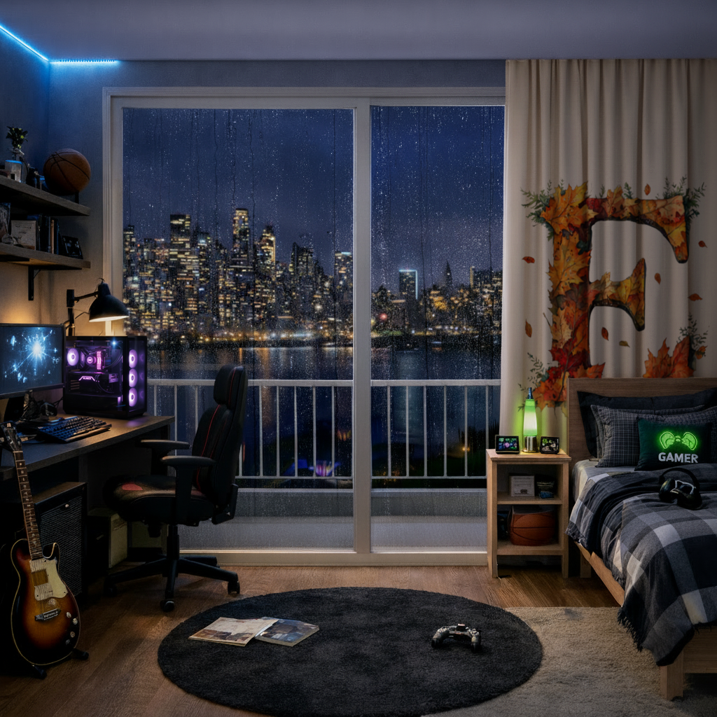 Autumn Maple Leaf Letter E Drapes