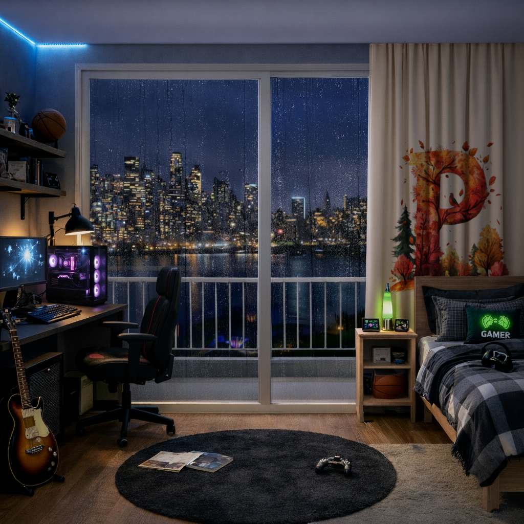 Autumn Forest Letter P with Bird Drapes