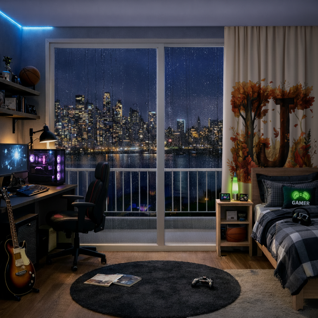 Fall Leaves Wooden Letter J Drapes