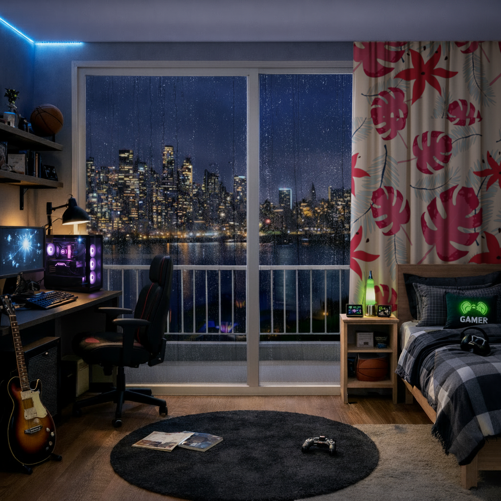 Pembe Monstera ve Tropikal Lilyum Fon Perde