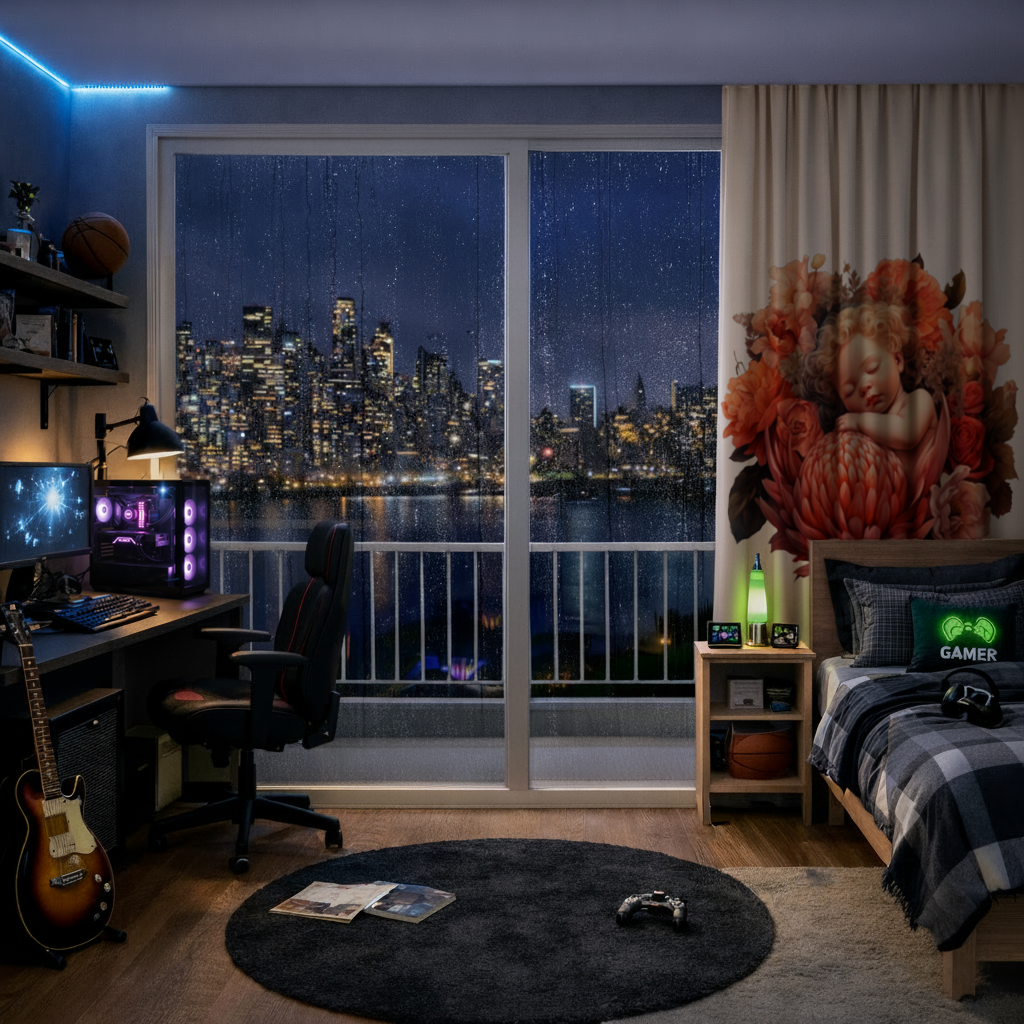 Çiçekler İçinde Uyuyan Masalsı Bebek Fon Perde