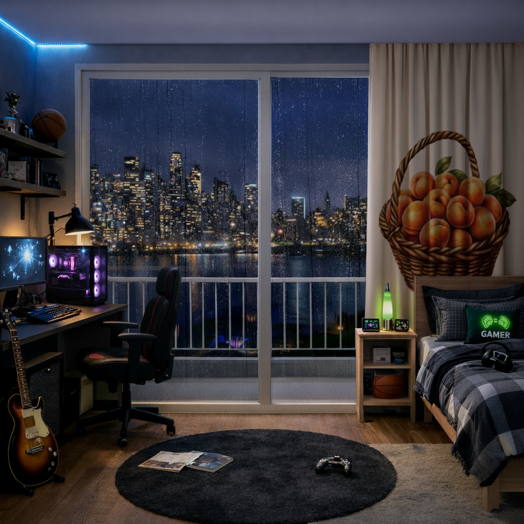 Hasır Sepette Taze Şeftaliler Fon Perde