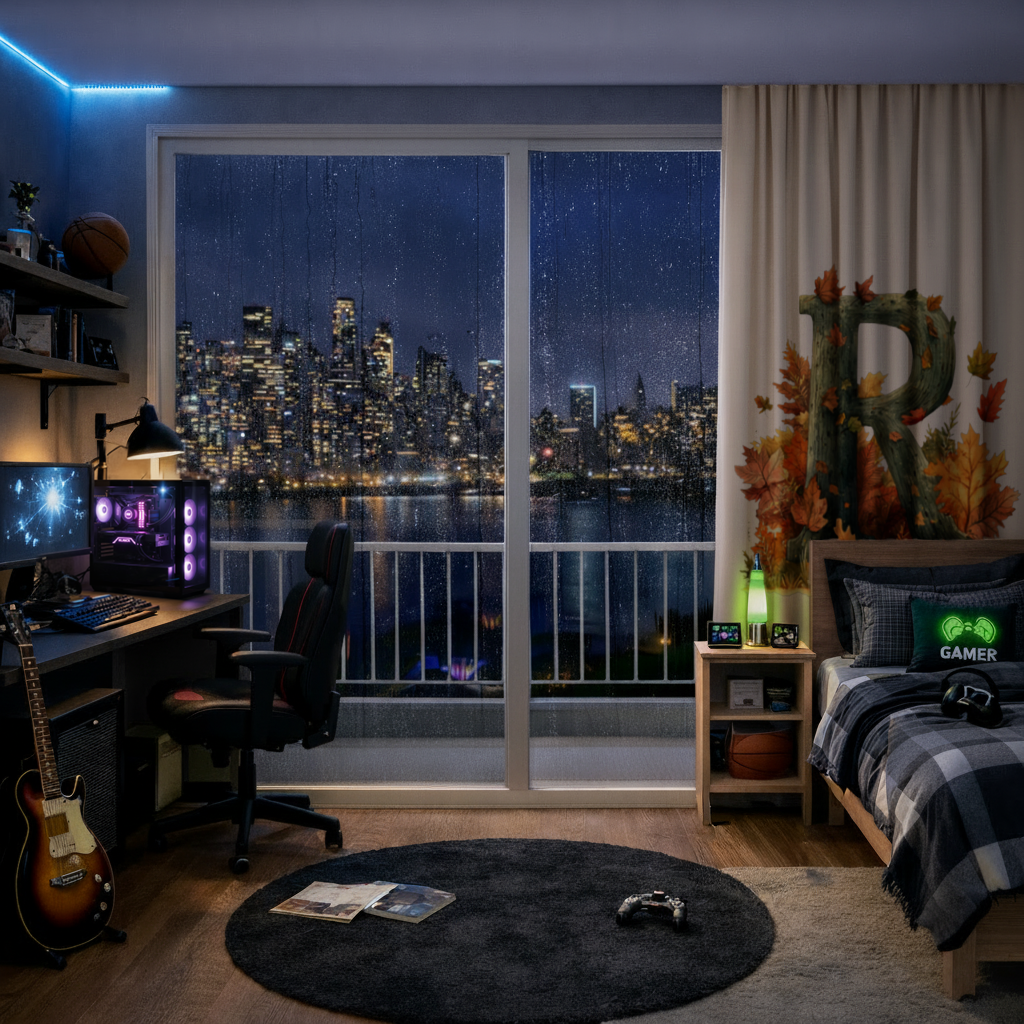 Autumn Letter R with Fall Leaves Drapes