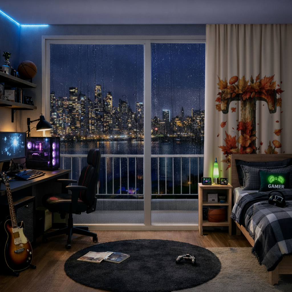 Sonbahar Yapraklı Odunsu T Harfi Fon Perde