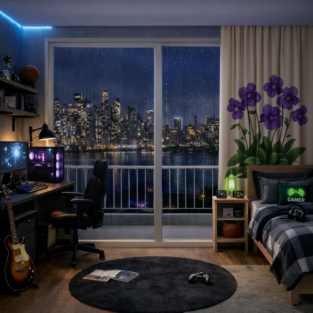 Cottagecore Purple Violets Drapes