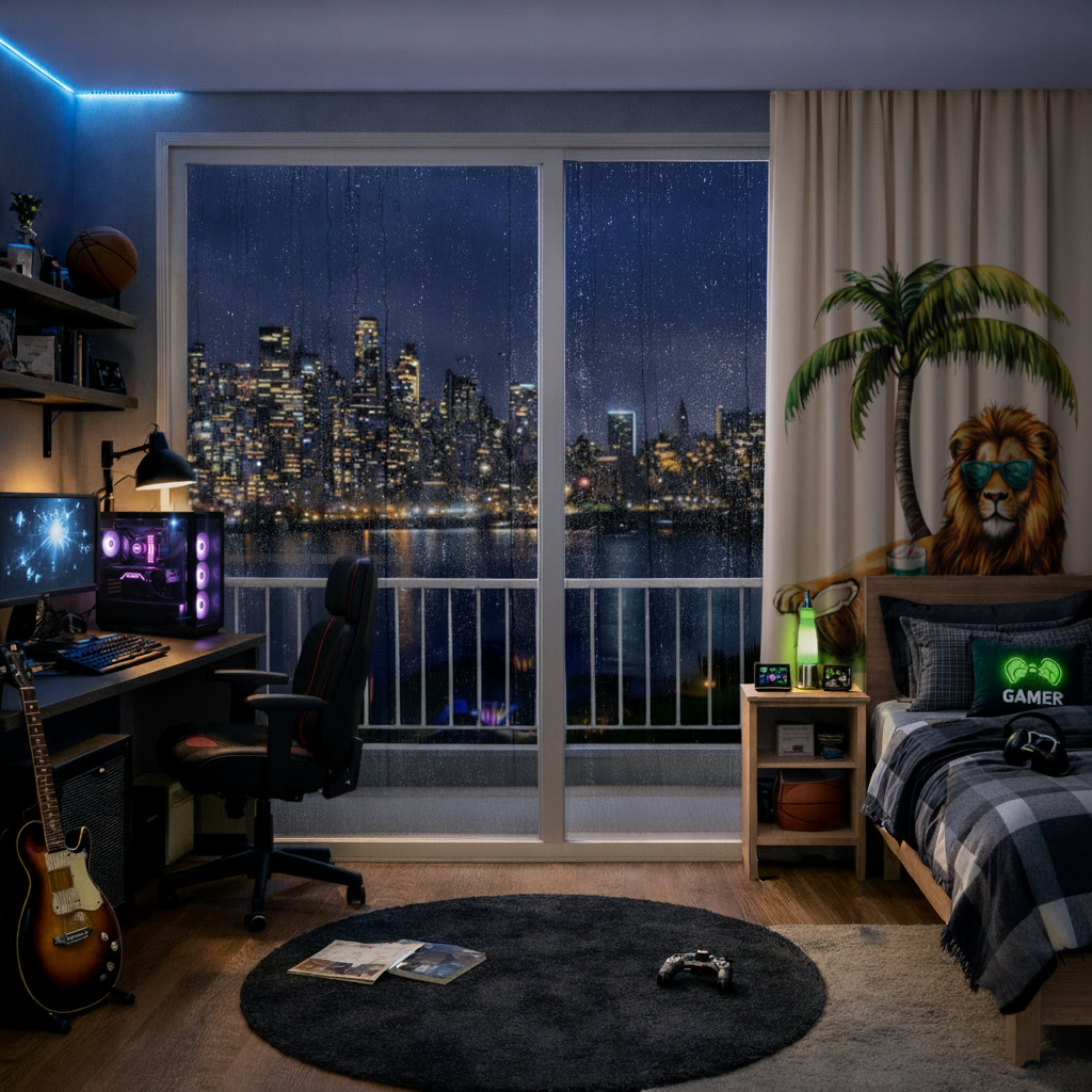 Yaz Tatili Yapan Gözlüklü Aslan Fon Perde