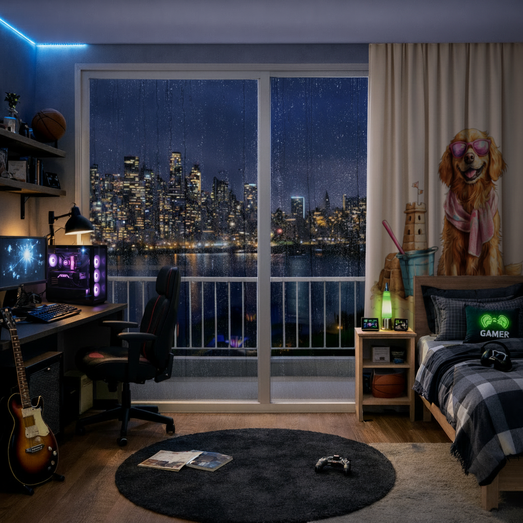 Plajda Pembe Gözlüklü Golden Retriever Fon Perde