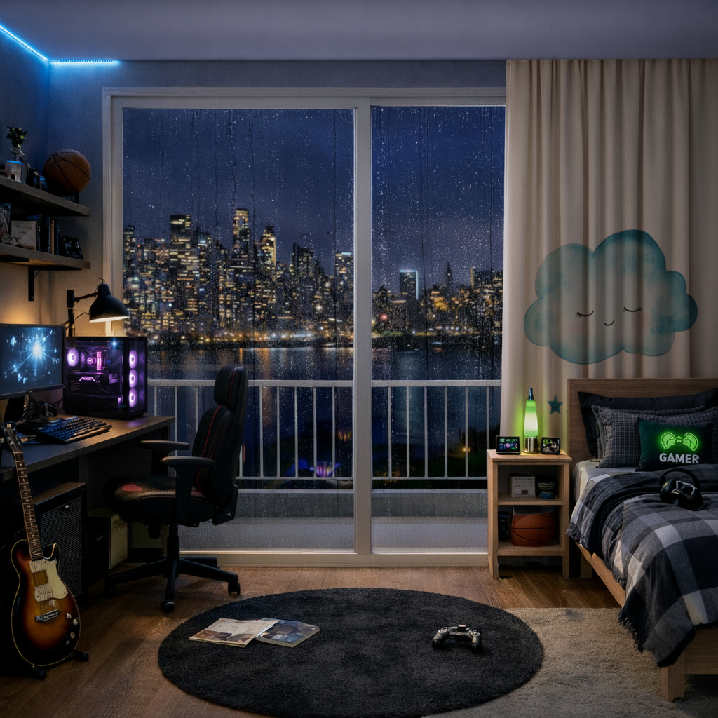 Watercolor Sleepy Cloud and Blue Stars 