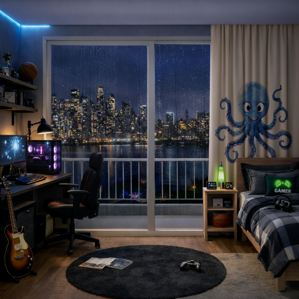 Cute Blue Watercolor Octopus Drapes