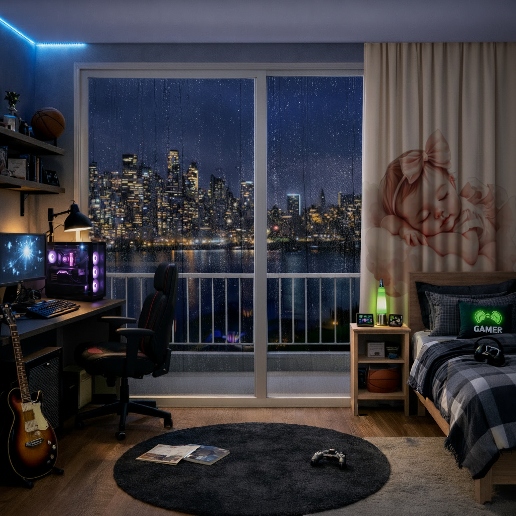 Sleeping Baby Girl with Pink Bow Drapes