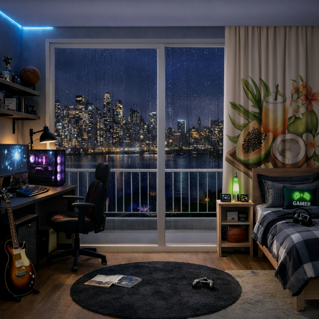 Tropikal Papaya ve Hindistan Cevizi Fon Perde