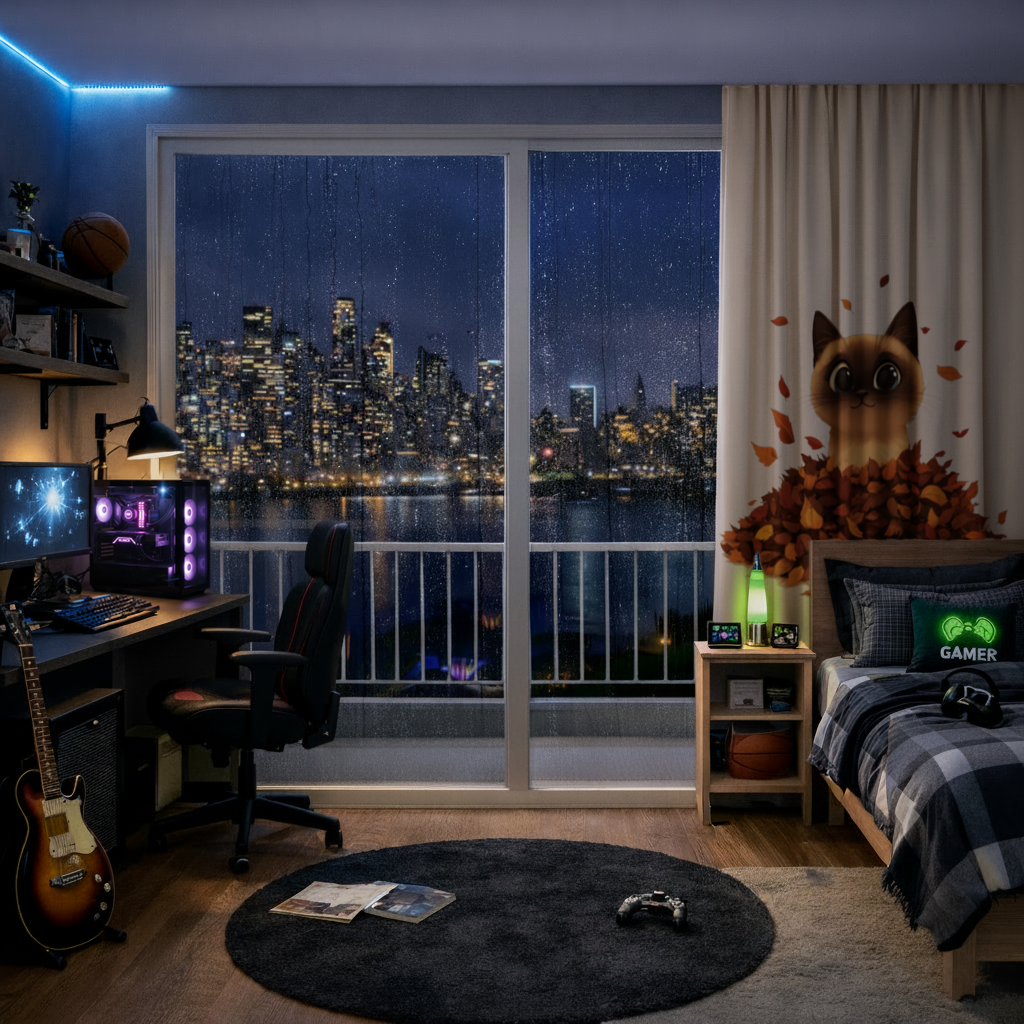 Siamese Cat in Autumn Leaf Pile 