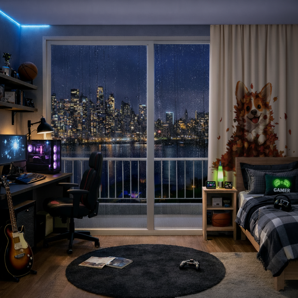 Happy Corgi Puppy in Fall Leaves 