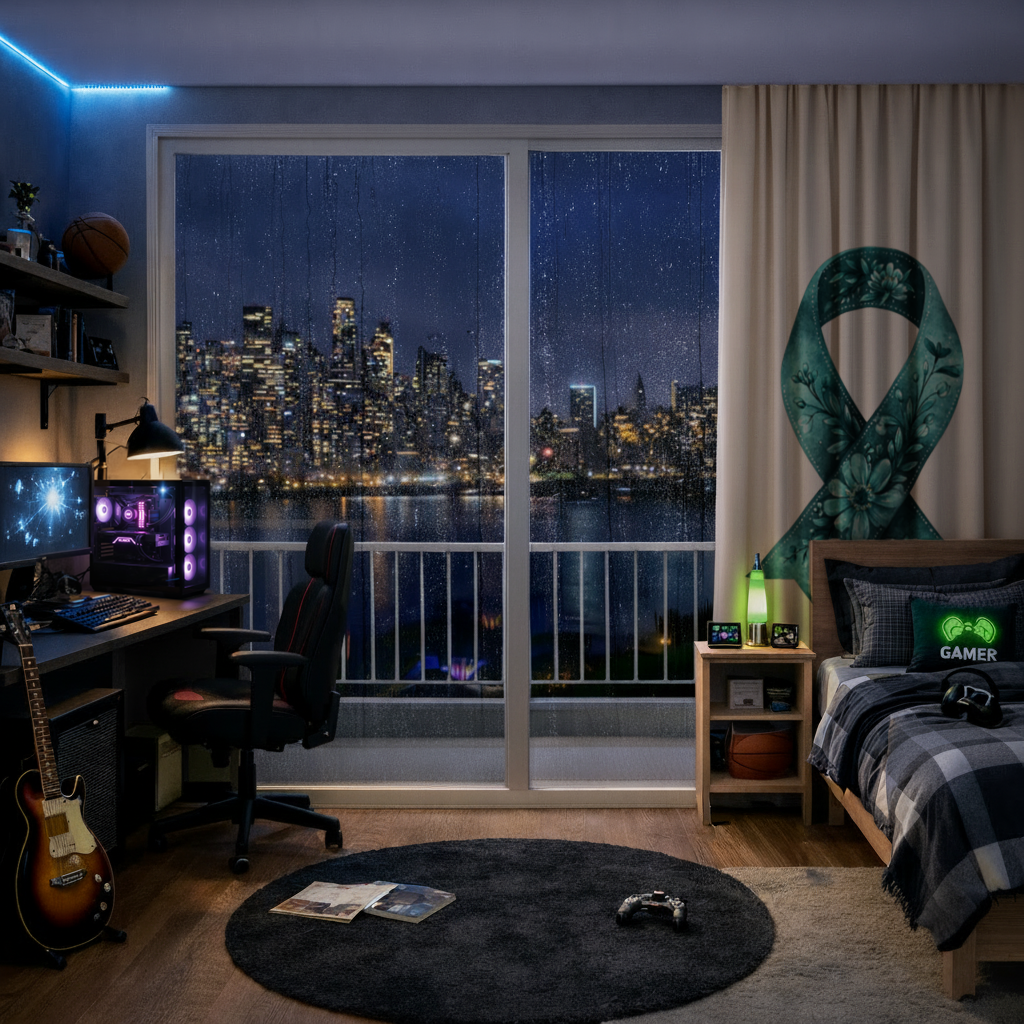 Floral Teal Awareness Ribbon Drapes