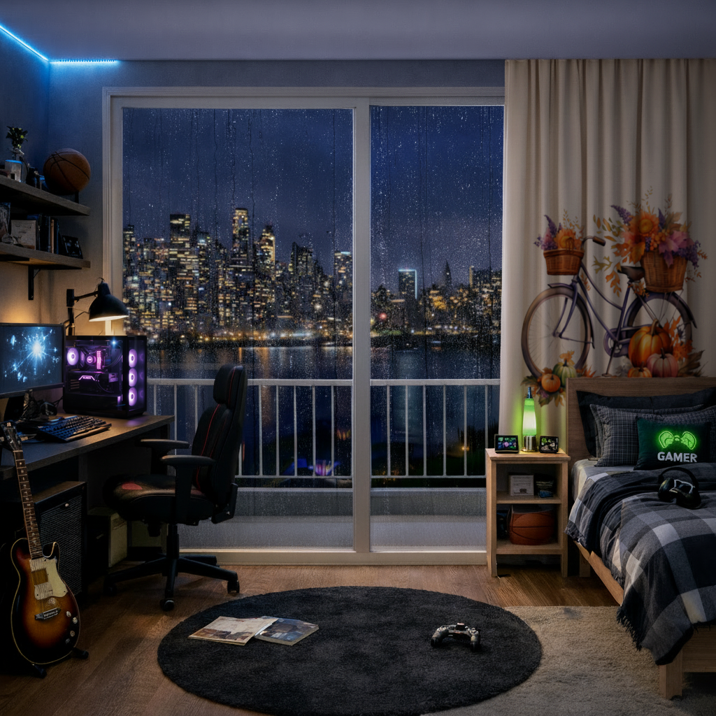 Lavender Autumn Bicycle with Pumpkins Drapes