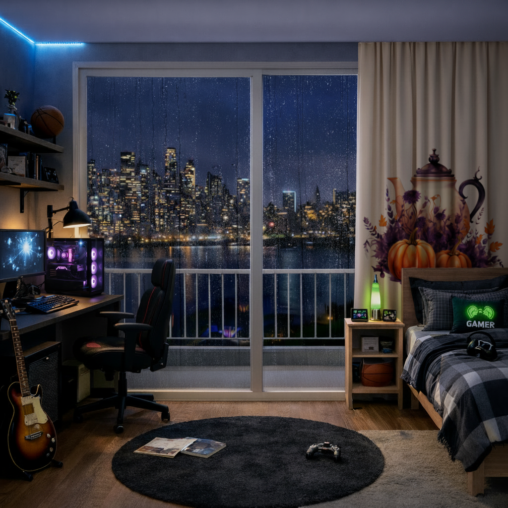 Vintage Purple Floral Pumpkin Teapot Drapes