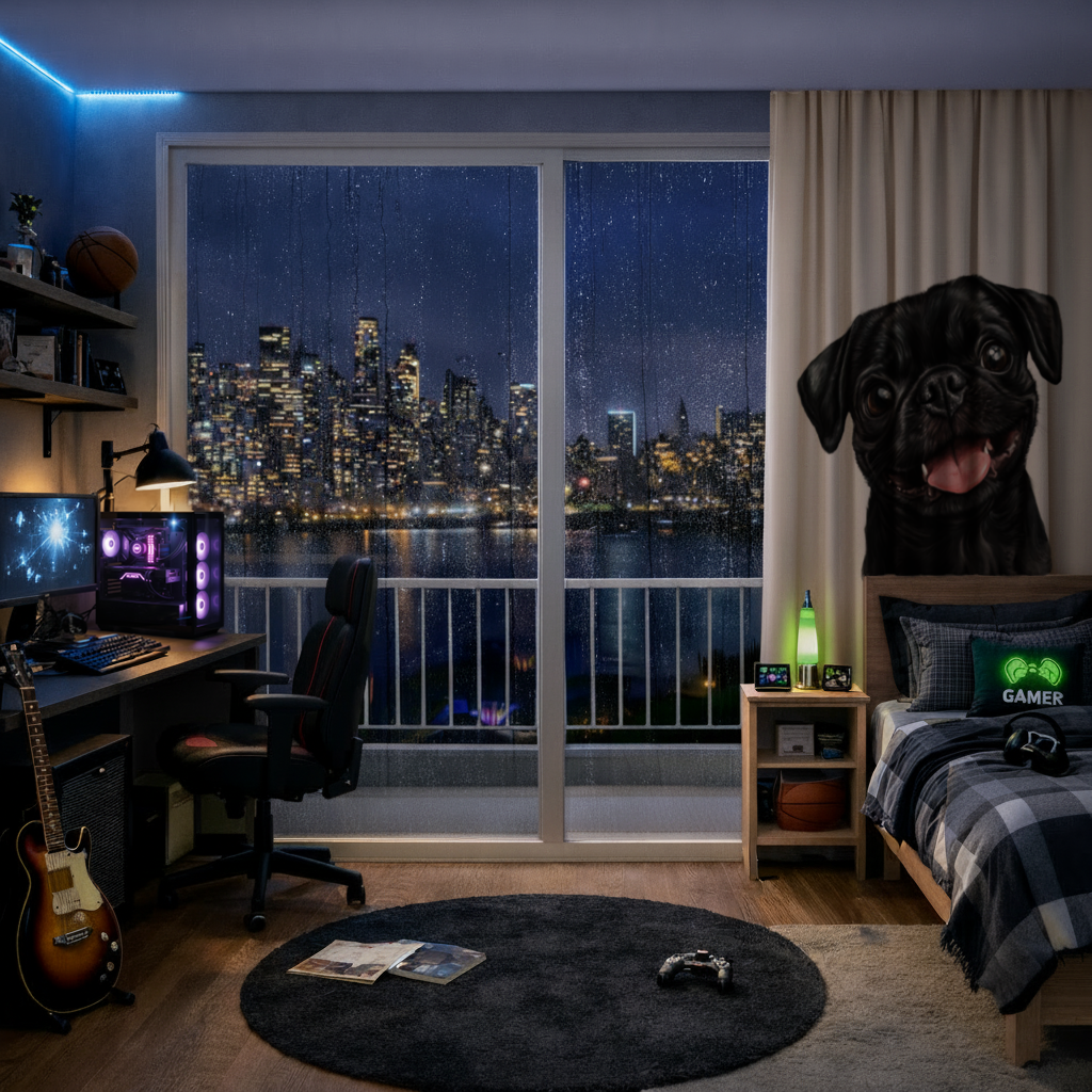 Happy Black Pug Face Drapes