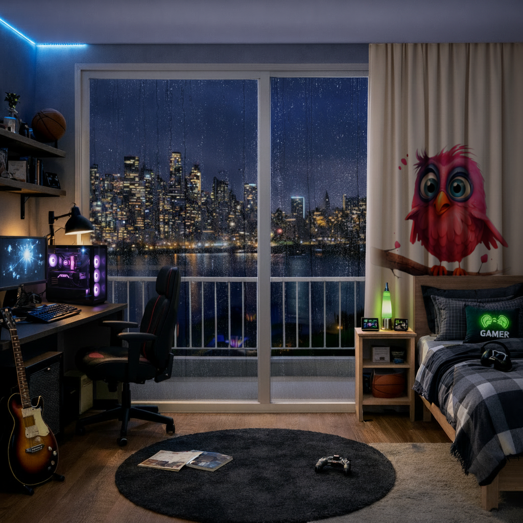 Cute Pink Bird with Large Blue Eyes 