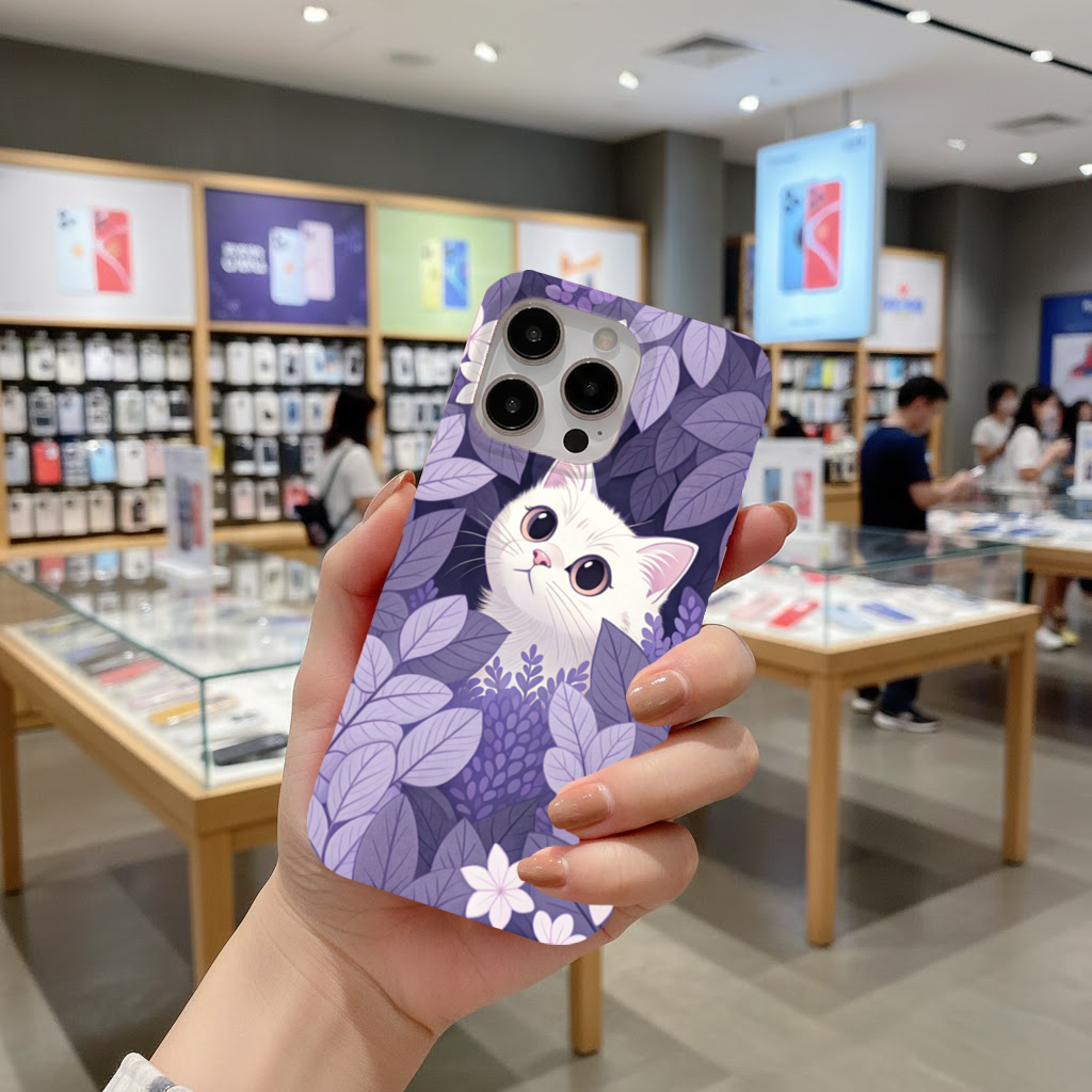 Lavanta Yaprakları Arasında Sevimli Beyaz Kedi iPhone 16 Pro Max Case