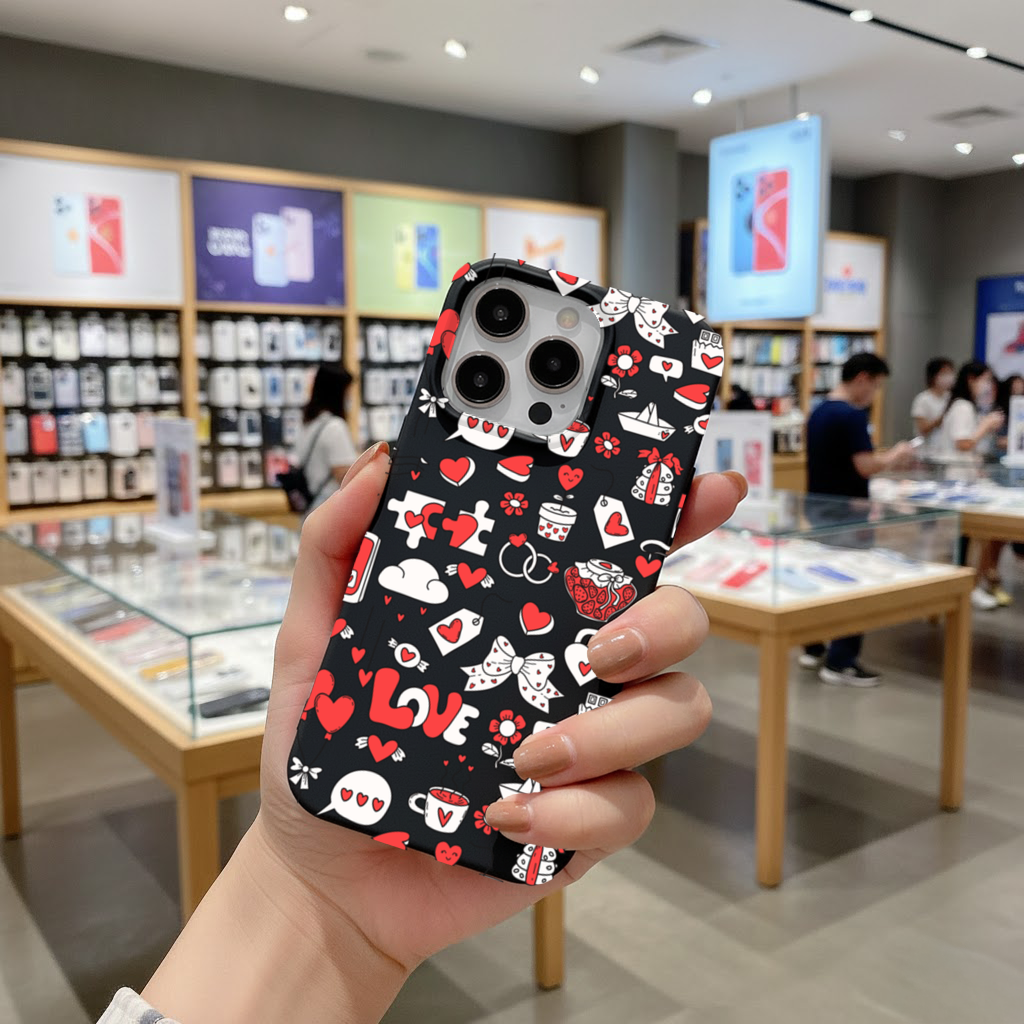 Valentines Day Doodle Love Heart Pattern Cute Design iPhone 16 Pro and Pro Max Case