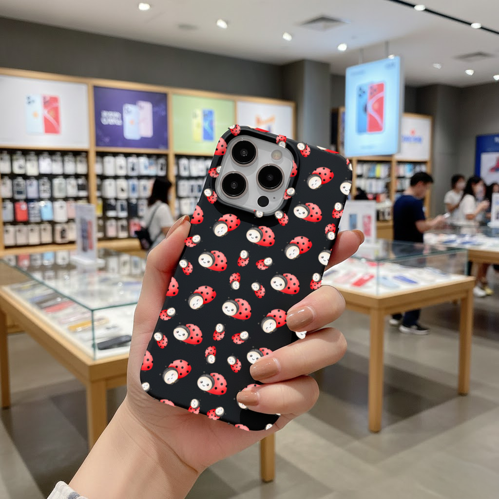 Cute Kawaii Ladybug Pattern iPhone 16 Pro and Pro Max Case