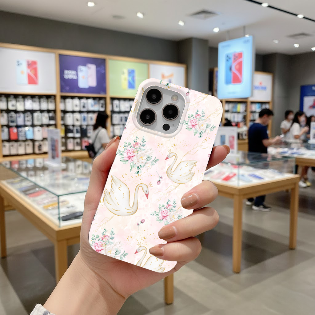 Pastel Watercolor Swan Floral Pattern iPhone 16 Pro and Pro Max Case