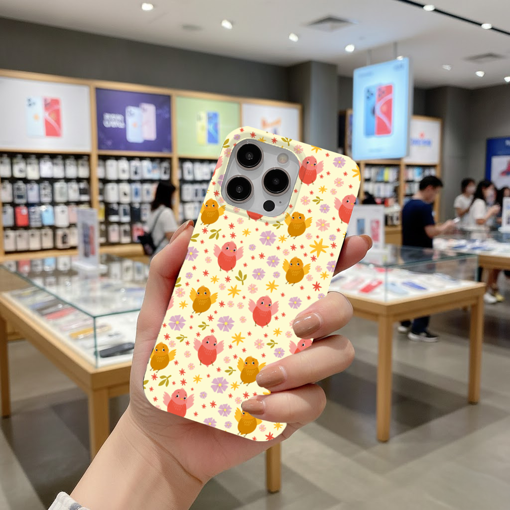 Cute Birds and Floral Pastel Spring Pattern Illustration iPhone 16 Pro and Pro Max Case