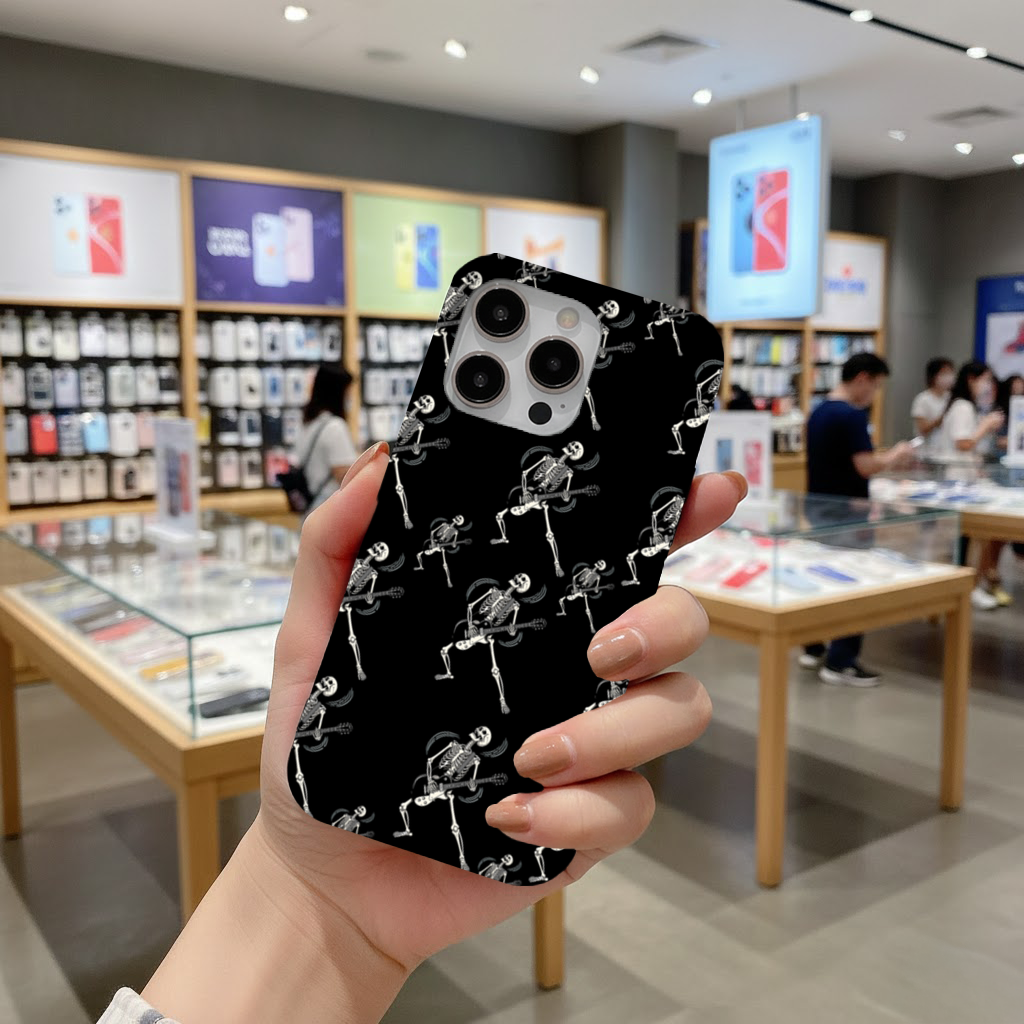 Rock Guitar Playing Skeleton Pattern on Black iPhone 16 Pro and Pro Max Case