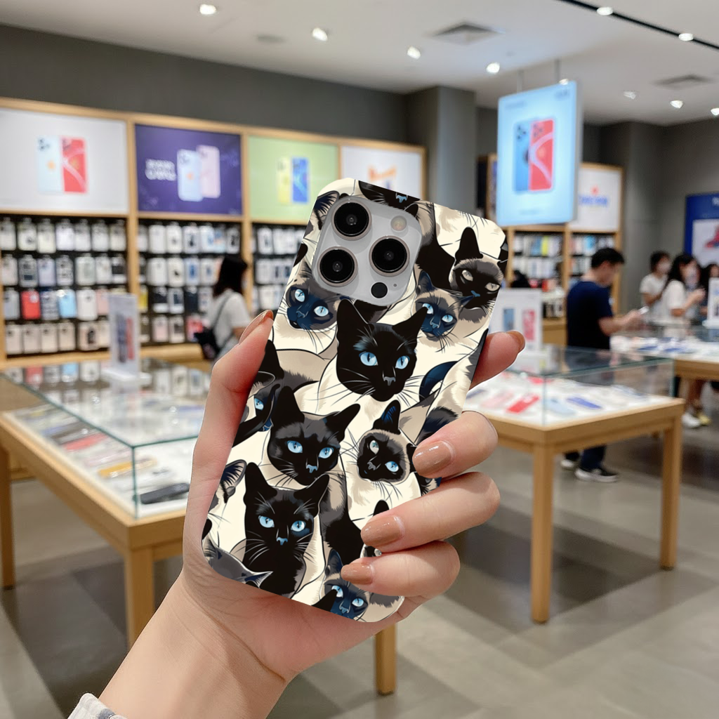 Blue Eyed Siamese Cat Elegant Illustration Pattern iPhone 16 Pro and Pro Max Case