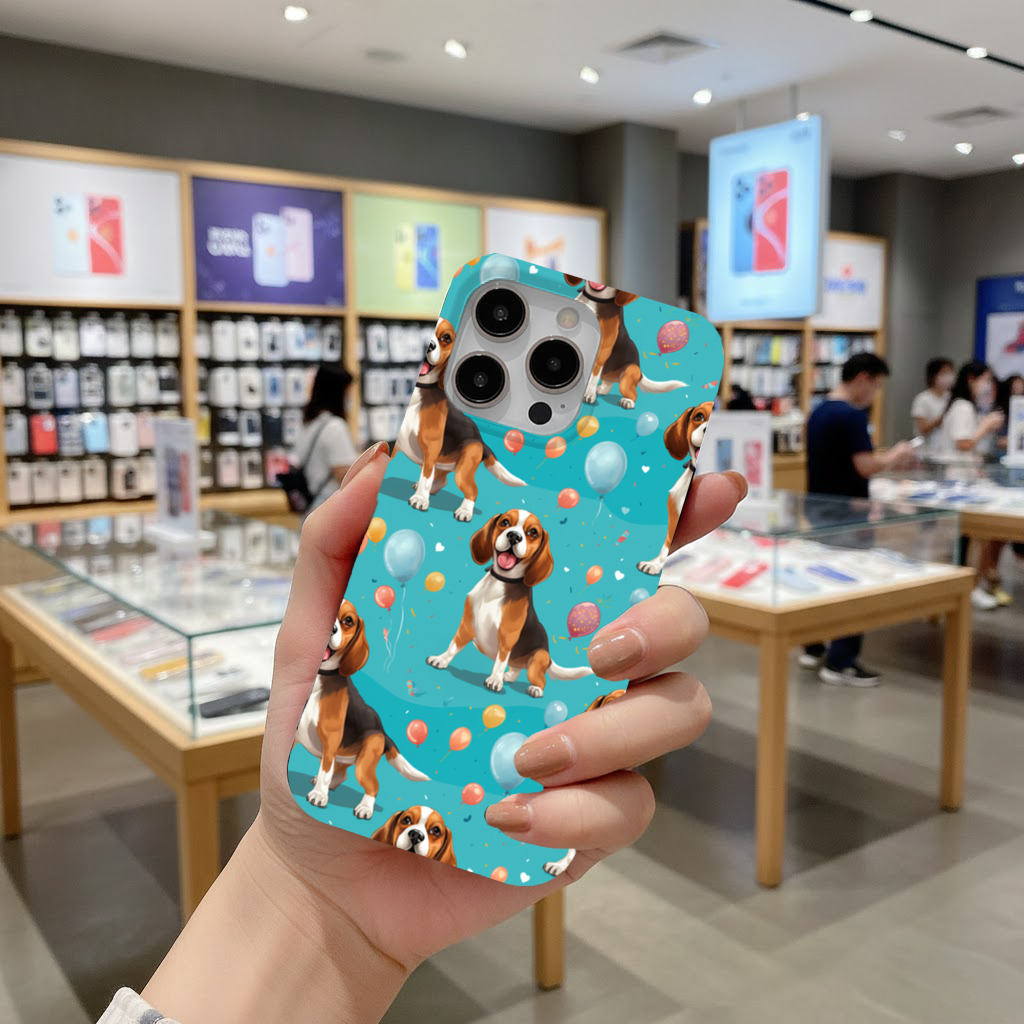 Cute Beagle Dog and Colorful Balloons Seamless Pattern iPhone 16 Pro and Pro Max Case