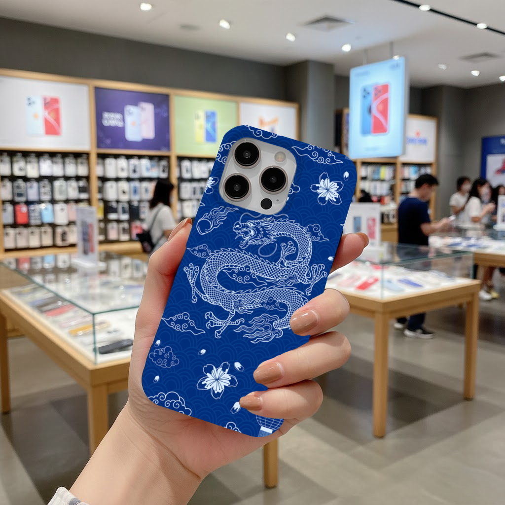 Traditional Dragon Pattern on Blue Background iPhone 16 Pro and Pro Max Case