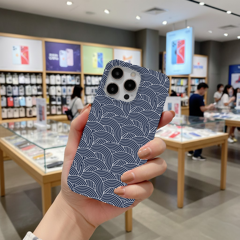 Navy and White Semi Circle Geometric Pattern iPhone 16 Pro and Pro Max Case