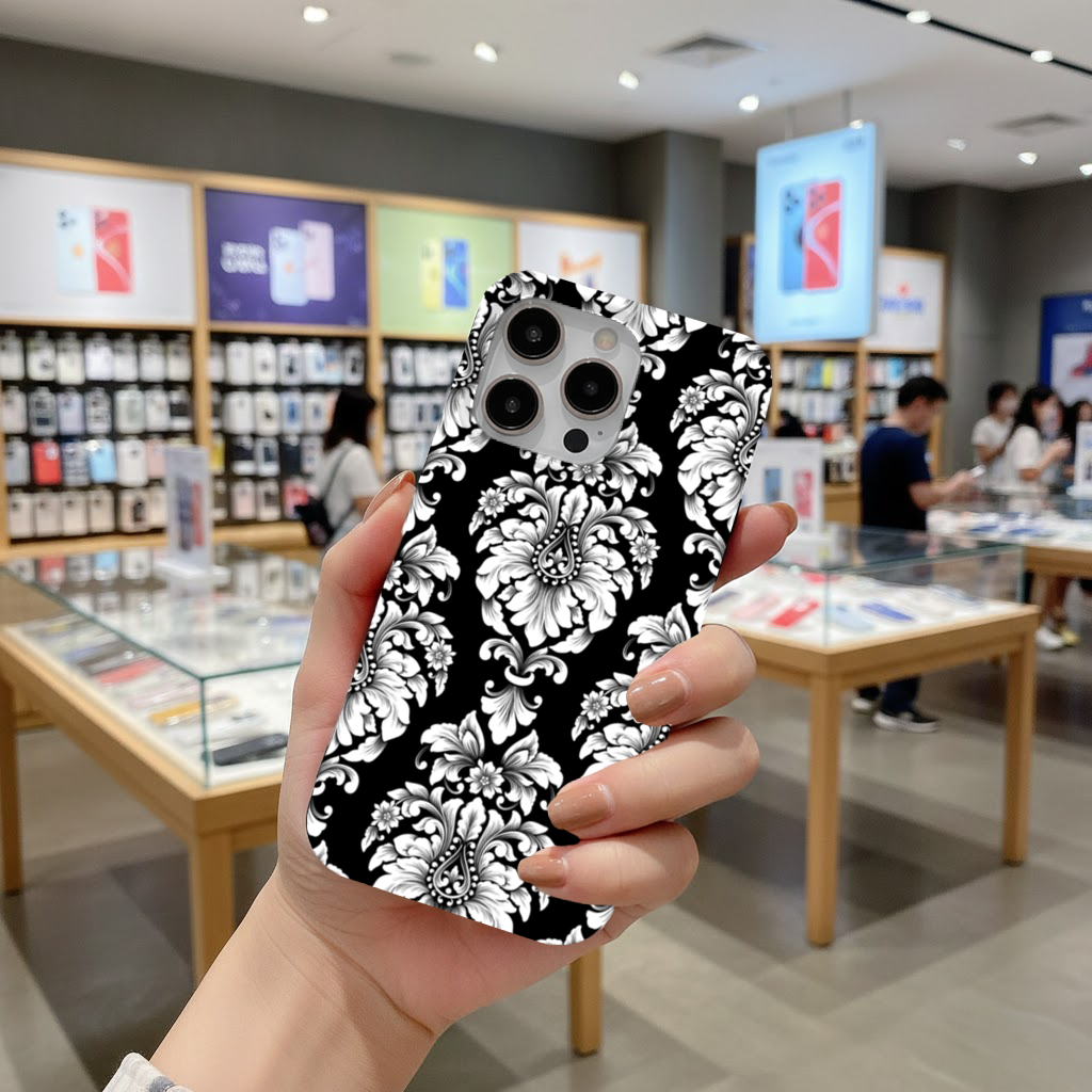 Black and White Baroque Floral Pattern iPhone 16 Pro and Pro Max Case