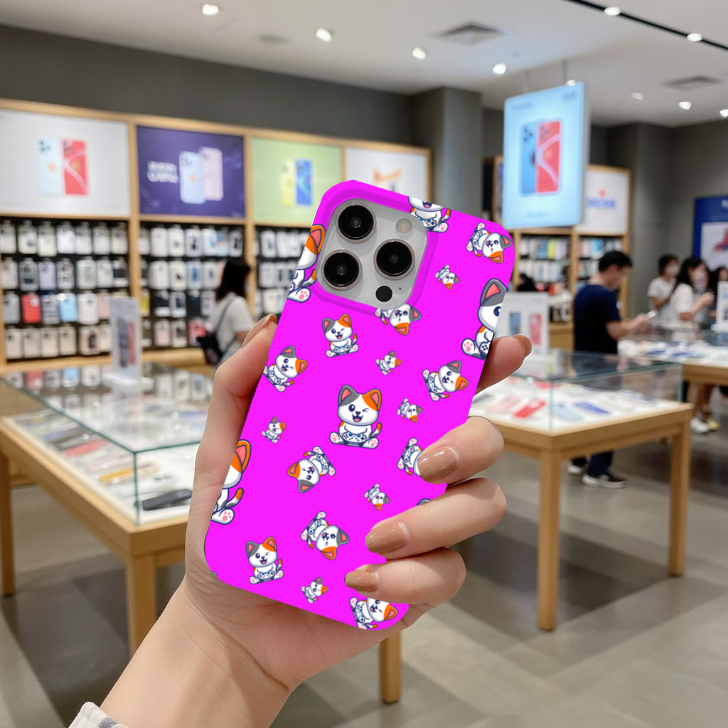 Cute Cartoon Cat Pattern on Pink Background iPhone 16 Pro and Pro Max Case