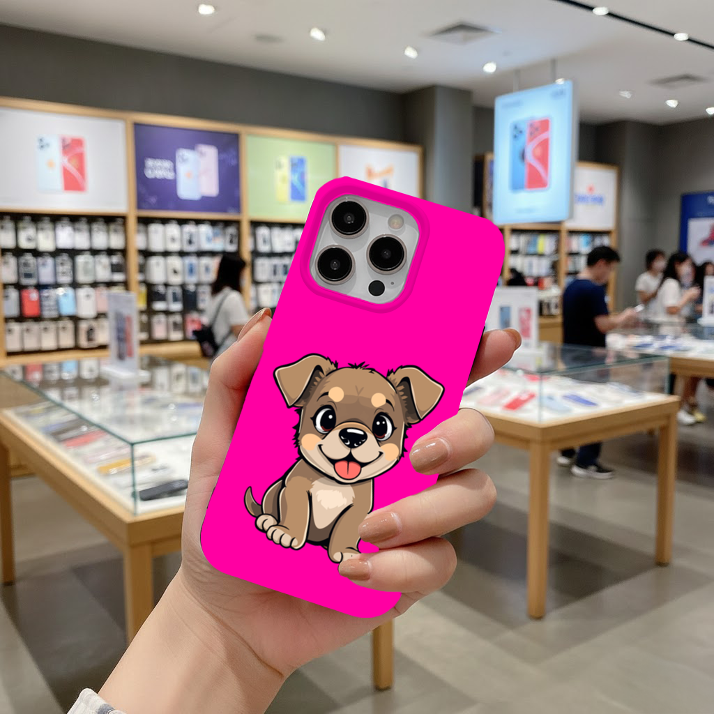 Cute Dog Illustration on Pink Background iPhone 16 Pro and Pro Max Case