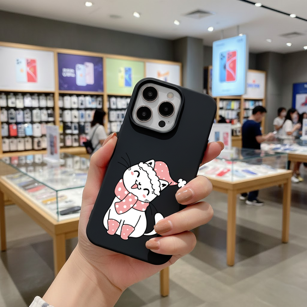 Cute Christmas Cat with Pink Polka Dot Outfit iPhone 16 Pro and Pro Max Case