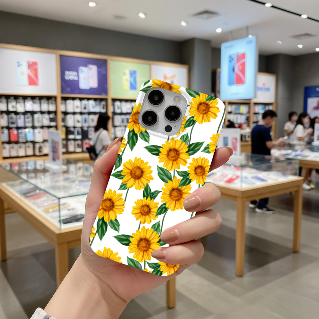 Vibrant Yellow Sunflower and Green Leaf Pattern Illustration iPhone 16 Pro and Pro Max Case