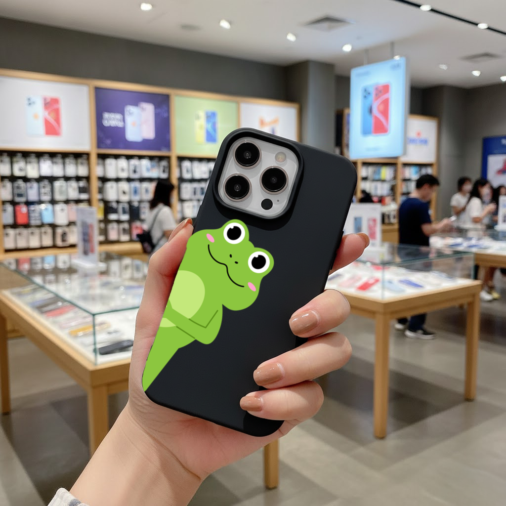 Cute Green Frog Peek-a-Boo Illustration iPhone 16 Pro and Pro Max Case