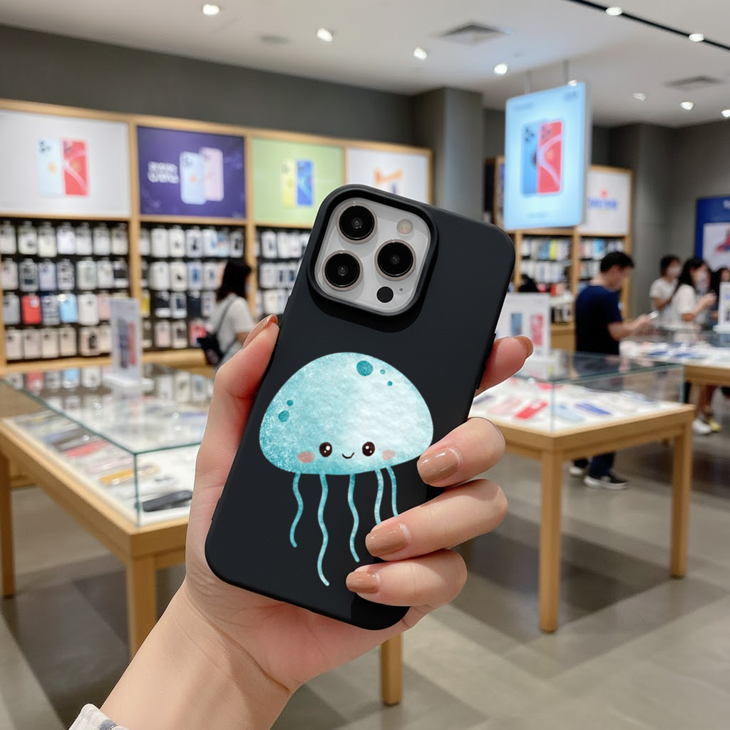 Cute Blue Jellyfish Character iPhone 16 Pro and Pro Max Case