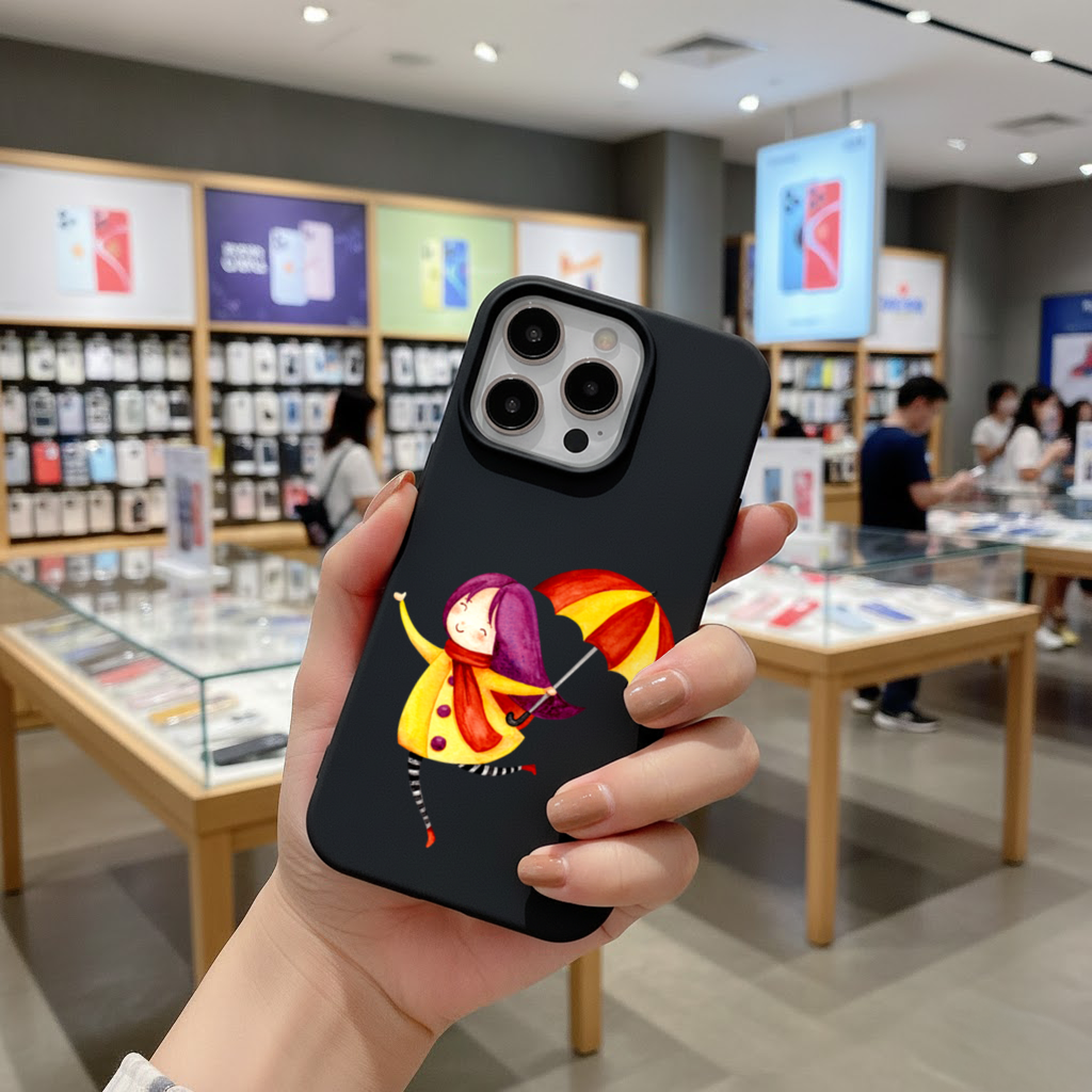 Cheerful Girl with Umbrella iPhone 16 Pro and Pro Max Case