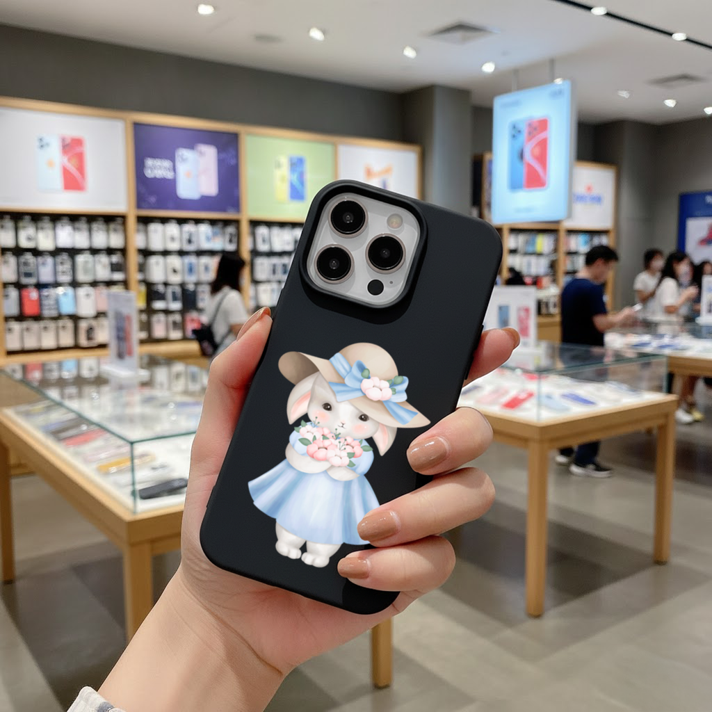 Cute Bunny with Hat Holding Flowers iPhone 16 Pro and Pro Max Case