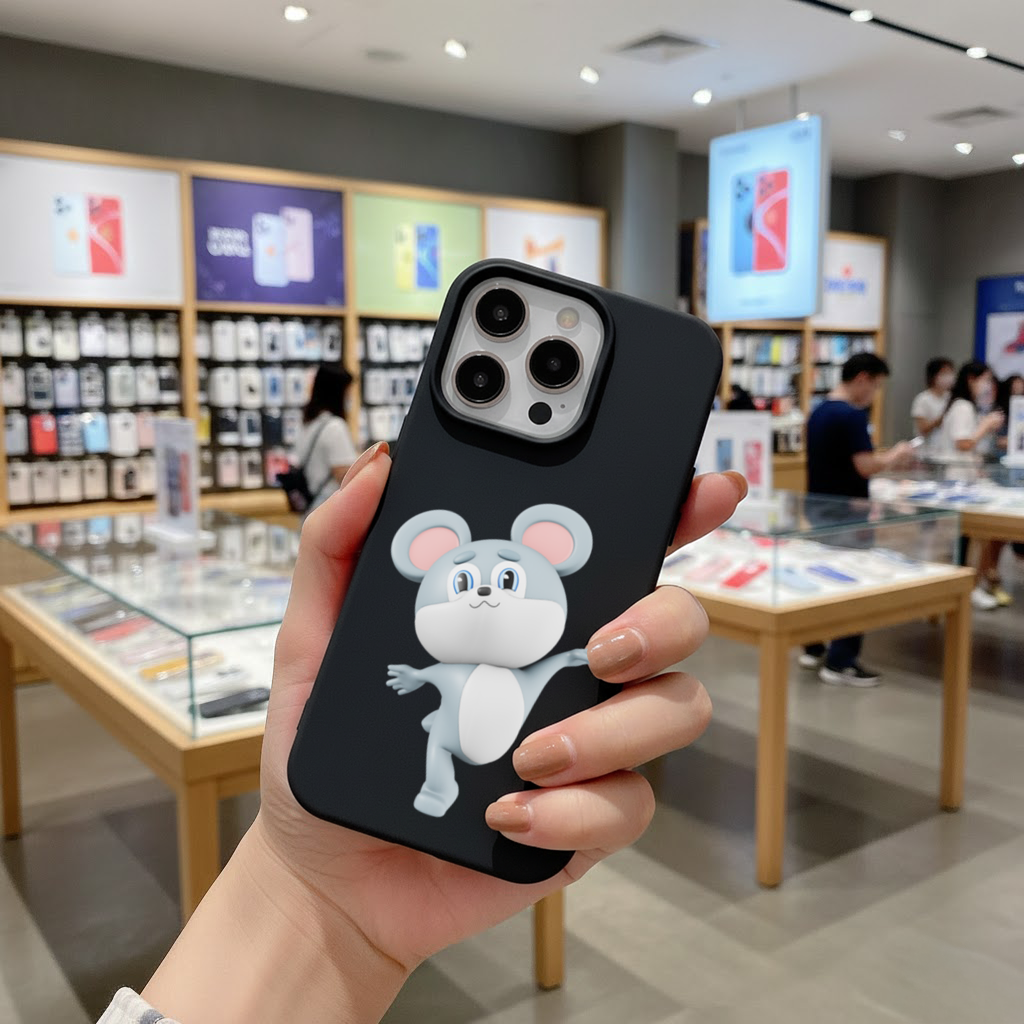 Dancing Cute Grey Mouse Character iPhone 16 Pro and Pro Max Case