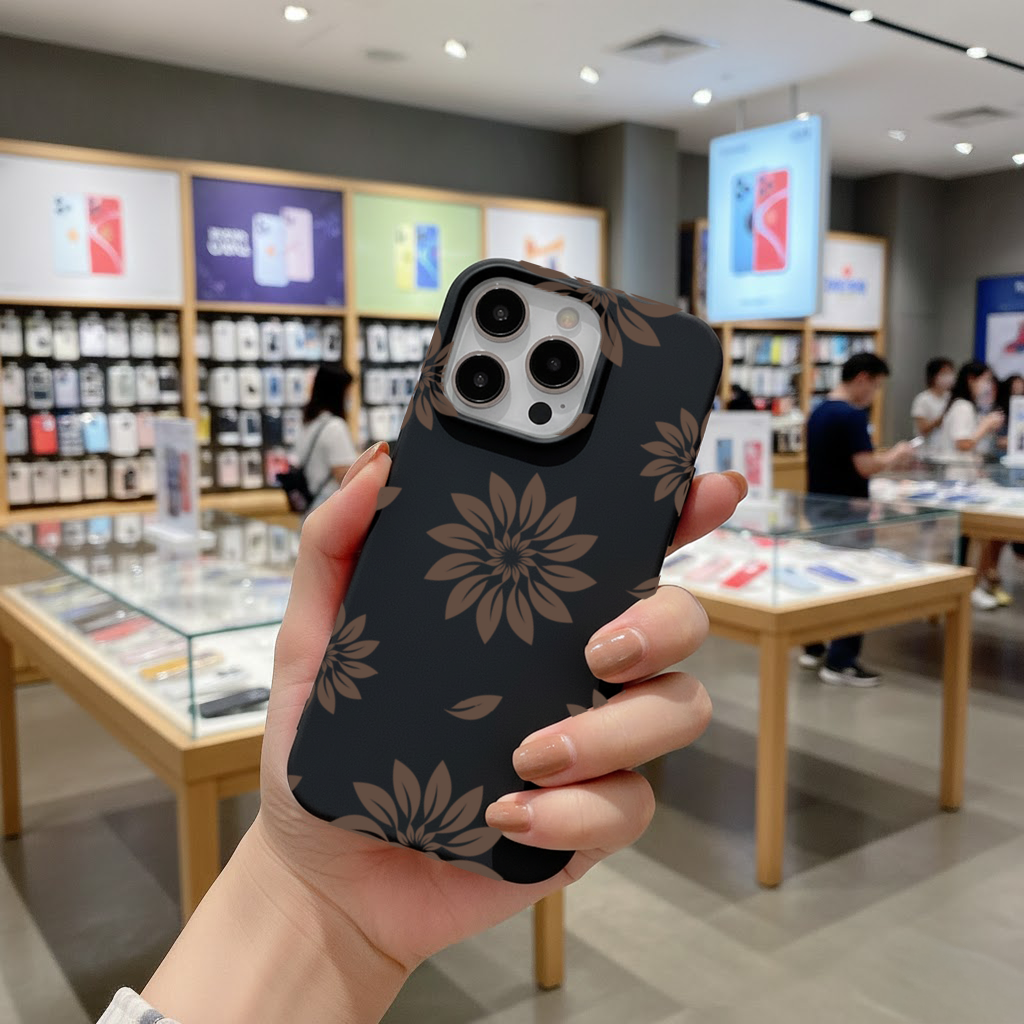 Minimalist Modern Brown Floral Pattern iPhone 16 Pro and Pro Max Case