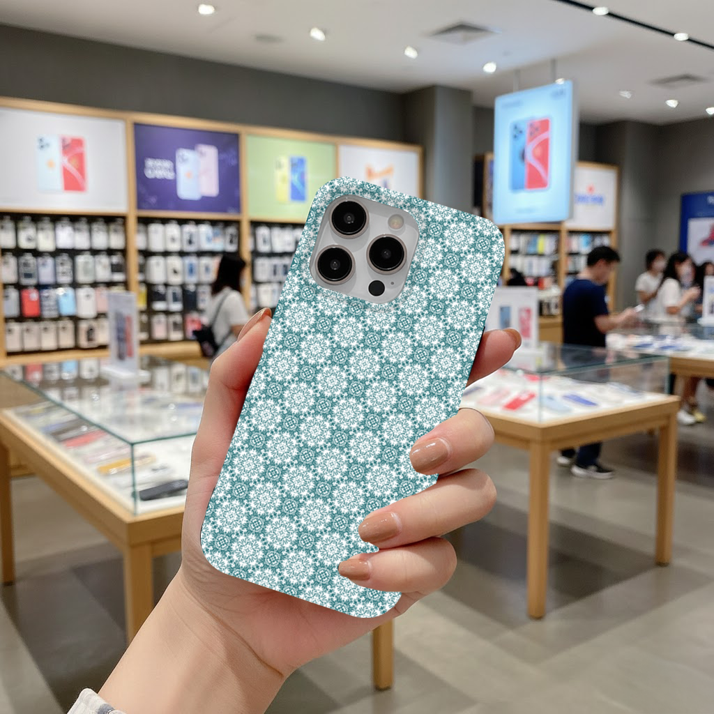 Blue Pixelated Geometric Ornament Pattern iPhone 16 Pro and Pro Max Case