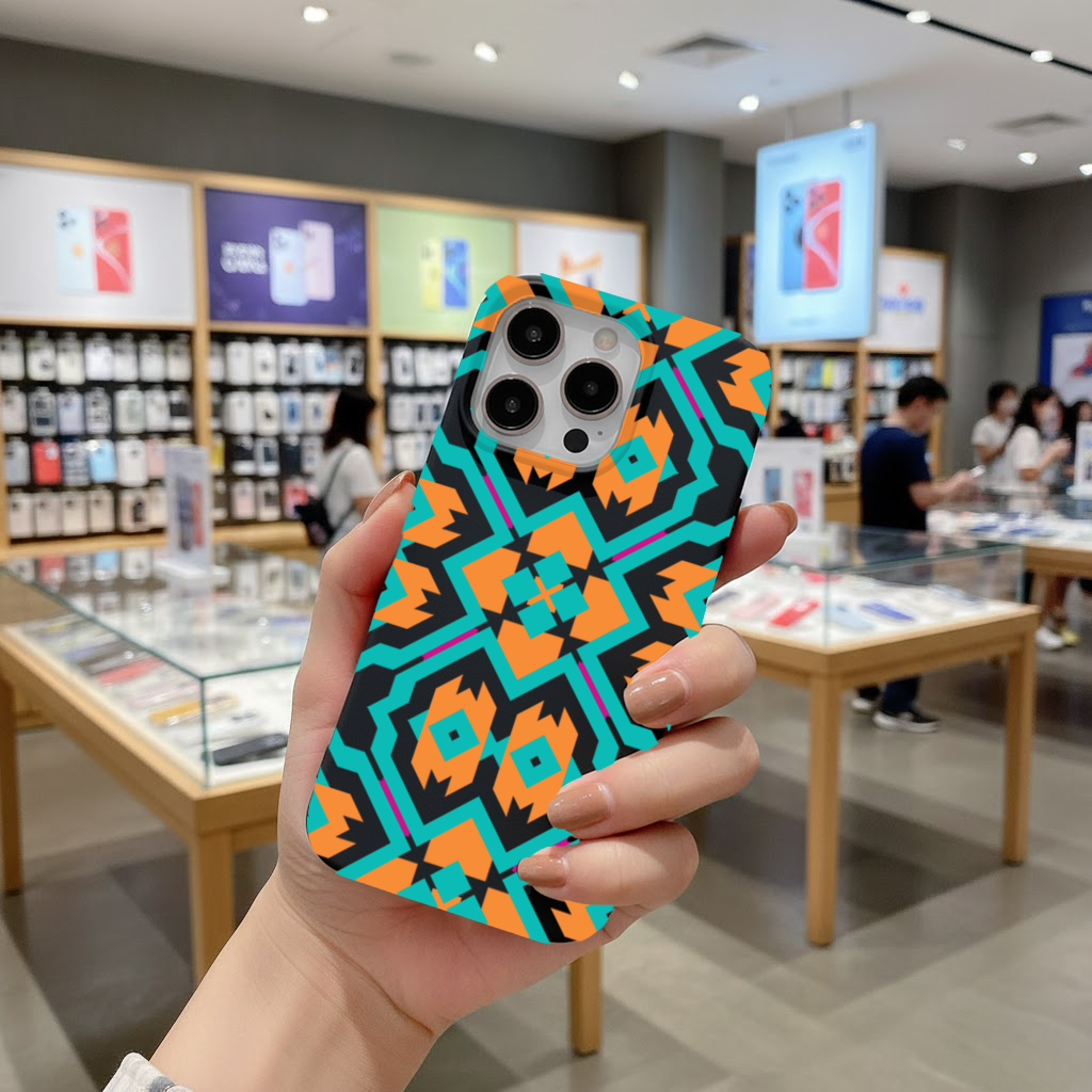 Orange and Turquoise Geometric Pattern iPhone 16 Pro and Pro Max Case