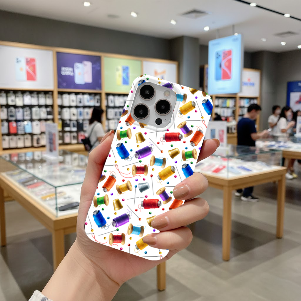 Colorful Thread Spools and Sewing Tools Pattern iPhone 16 Pro and Pro Max Case