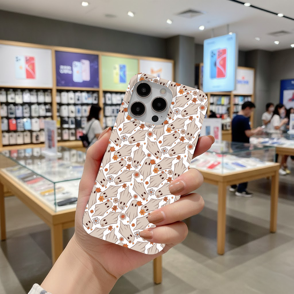 Retro Floral Cute Ghost Seamless Pattern iPhone 16 Pro and Pro Max Case