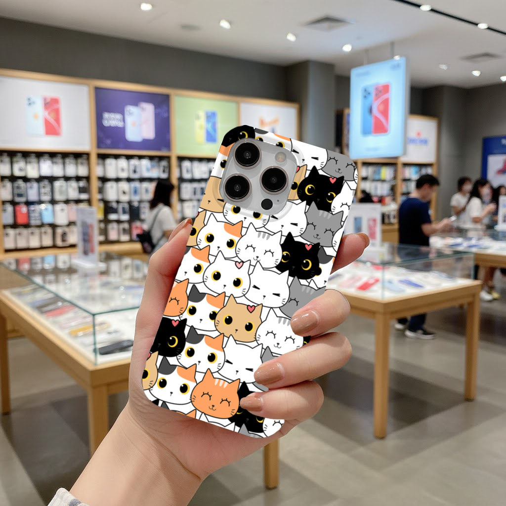 Colorful Cute Cat Faces Seamless Pattern iPhone 16 Pro and Pro Max Case