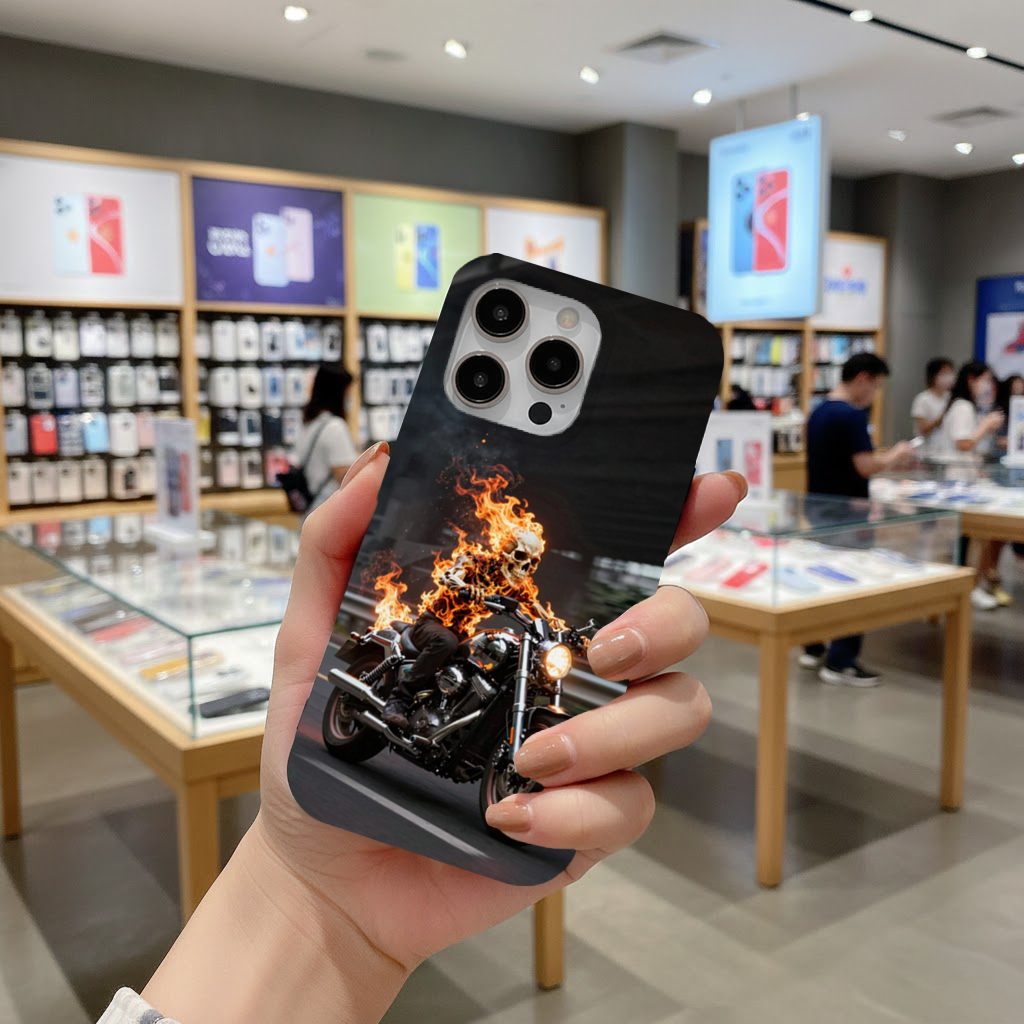 Flaming Skeleton Biker iPhone 16 Pro and Pro Max Case